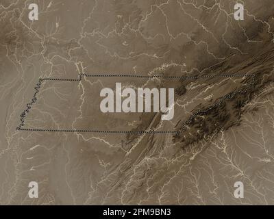 Tennessee, Bundesstaat der Vereinigten Staaten von Amerika. Höhenplan in Sepia-Tönen mit Seen und Flüssen Stockfoto