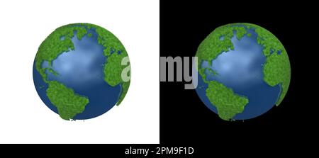 Atlantic Green Earth Illustration mit den Kontinenten in 3D Gras abgebildet und dem Isolationspfad in der Datei enthalten. Stockfoto