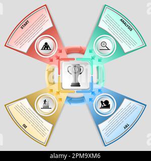 Vier Prozesse und Elemente sind erforderlich, damit die Infografik im Unternehmen erfolgreich sein kann. Infografiken Zeitleiste Designvorlage. Stock Vektor