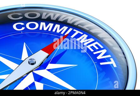 3D-Darstellung eines Kompasses mit einem Verpflichtungssymbol Stockfoto
