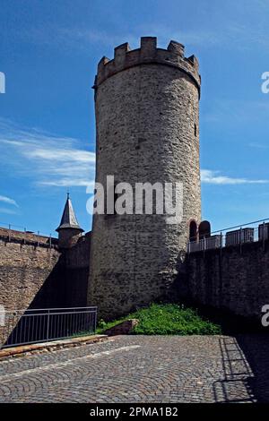 Turm von Schloss Biedenkopf, Klimaschutzkurort Biedenkopf, Bezirk Marburg-Biedenkopf, Hessen, Deutschland Stockfoto