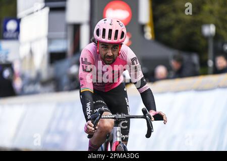 Overijse, Belgien. 12. April 2023. Irish Ben Healy von EF Education-EasyPost, Bild nach dem eintägigen Radrennen der Männer „Brabantse Pijl“, 205,1km km von Leuven nach Overijse am Mittwoch, den 12. April 2023. BELGA FOTO TOM GOYVAERTS Kredit: Belga News Agency/Alamy Live News Stockfoto