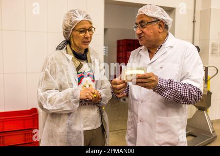 Molkerei- und hellim-Käseherstellung (Halloumi) in Nikosia, Zypern Stockfoto