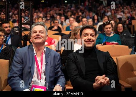 Marseille, Frankreich. 8. April 2023. (Von L bis R): Fabien Roussel und benoit Payan sind während des 39. Kongresses der Kommunistischen Partei Frankreichs (PCF) zu sehen. Der 39. Kongress der französischen Kommunistischen Partei (PCF) findet vom 7. Bis 10. April 2023 in Marseille statt. Sie ernennt Fabien Roussel zu ihrem Anführer. (Kreditbild: © Laurent Coust/SOPA Images via ZUMA Press Wire) NUR REDAKTIONELLE VERWENDUNG! Nicht für den kommerziellen GEBRAUCH! Stockfoto