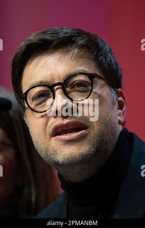 Marseille, Frankreich. 8. April 2023. Benoit Payan, Bürgermeister von Marseille während des 39. Kongresses der Kommunistischen Partei Frankreichs (PCF). Der 39. Kongress der französischen Kommunistischen Partei (PCF) findet vom 7. Bis 10. April 2023 in Marseille statt. Sie ernennt Fabien Roussel zu ihrem Anführer. (Kreditbild: © Laurent Coust/SOPA Images via ZUMA Press Wire) NUR REDAKTIONELLE VERWENDUNG! Nicht für den kommerziellen GEBRAUCH! Stockfoto