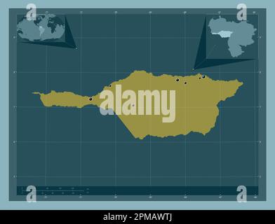 Apure, Staat Venezuela. Durchgehende Farbform. Standorte der wichtigsten Städte der Region. Eckkarten für zusätzliche Standorte Stockfoto