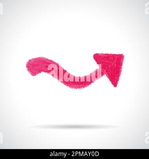 Rosafarbener gebogener Pfeil. Handgezeichnet mit Öl-Pastellstift. Abstraktes Designelement isoliert auf weißem Hintergrund. Stock Vektor