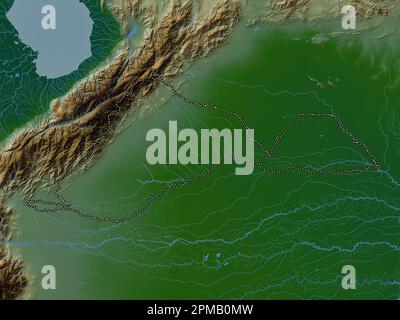 Barinas, Staat Venezuela. Farbige Höhenkarte mit Seen und Flüssen Stockfoto