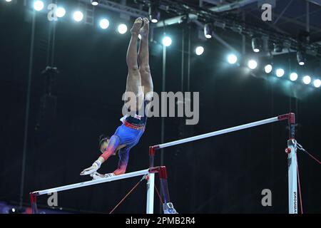 Antalya, Türkei. 12. April 2023. Spor Salon, Antalya, Türkei, 12. April 2023, DOWNIE Rebecca (GBR) UB während der Europameisterschaft Kunstgymnastik - Teamfinale WAG - Gymnastik Credit: Live Media Publishing Group/Alamy Live News Stockfoto