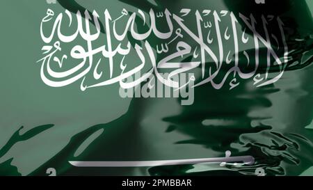 Flagge Saudi-Arabiens, winkend im Wind, ksa-Nationalflagge, Stoffstruktur, Königreich Saudi-Arabien, Nahaufnahme, 3D-Rendering Stockfoto