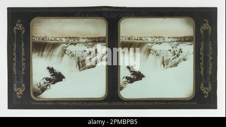 Foto, Niagarafälle, Winterblick, Table Rock, kanadische Seite; Frederic und William Langenheim (USA); Glas, stereoskopische Transparenz, schwarzes Band, Bürste und weiße und goldene Tinte; 8,3 x 17,5 cm (3 1/4 x 6 7/8 Zoll) Stockfoto