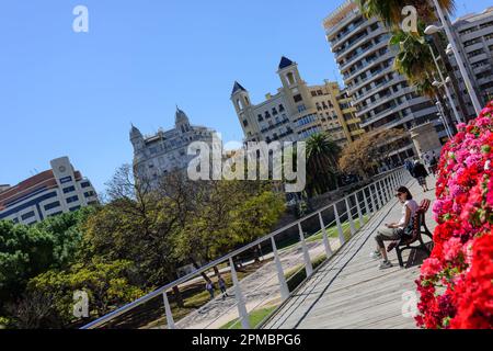 Valencia, Turia-Park, Pont de les Flors, Blumenbrücke // Valencia, Turia-Gärten, Pont de les Flors, Blumenbrücke Stockfoto