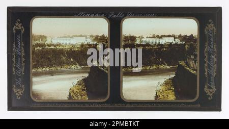 Stereoblick, Summer Niagara Falls, The Clifton House from the Ferry House A.Y.; Frederic und William Langenheim (USA); Glas, stereoskopische Transparenz, schwarzes Band, Bürste und weiße, goldene Tinte; 8,3 x 17,5 cm (3 1/4 x 6 7/8 Zoll) Stockfoto