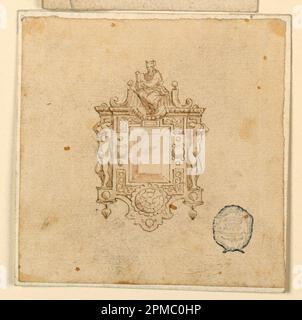 Zeichnung, Design für Anhänger mit Laurel-Zweigen; Italien; Stift und Tinte, Pinsel und Aquarell auf Papier Stockfoto