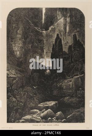 Print, Wände des Grand Cañon, Colorado; Thomas Moran (amerikanisch, B. Großbritannien, 1837–1926); Gravur Annin (britisch), England und Vereinigte Staaten; Holzgravur auf cremefarbenem gewebtem Papier Stockfoto