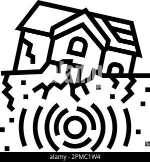 Vektordarstellung des Liniensymbols bei einem Erdbeben im Haus Stock Vektor