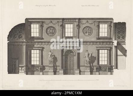 Bound Print, Section of the Long Side of Entrance Hall at Syon House, Middlesex, in Works in Architecture of Robert and James Adam, Vol. II, 2. Auflage; entworfen von Robert Adam (britisch, 1728–1792), James Adam (Schottisch, 1732–1794); Print Maker: Giovanni Battista Piranesi (Italienisch, 1720–1778); England; Ätzen auf cremefarbenem Papier; Gesamt: 30,5 x 68,6 x 99,1 cm (12 x 27 x 39 Zoll) Bild: 70 x 96 cm (27 9/16 x 37 13/16 Zoll); 1981-36-2-25 Stockfoto