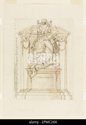 Zeichnung, Design für ein Denkmal; Corrado Giaquinto (Italienisch, 1703 - 1765); Italien; schwarze Kreide, Stift und braune Tinte, Bürsten und Waschen auf Papier; 26 x 19 cm (10 1/4 x 7 1/2 Zoll) Stockfoto