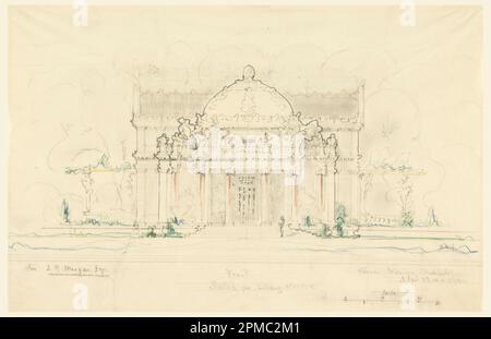 Drawing, Front Elevation, Sketch for Library Museum for J. Pierpont Morgan, Esq., New York; Whitney Warren Jr. (Amerikanisch, 1864–1943); USA; Graphit, Farbstift auf weißem Malpapier; 30,5 x 46,5 cm (12 x 18 5/16 Zoll) Stockfoto