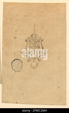 Zeichnung, Design für Palmette Hängegehäuse; Italien; Stift und Tinte, Pinsel und Aquarell auf Papier Stockfoto