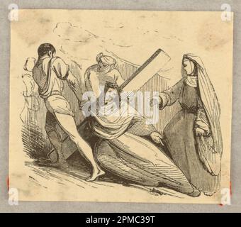 Print, Christ Falls Under the Cross; Frankreich; Holzgravierung auf Papier; 4,7 x 5,5 cm (1 7/8 x 2 3/16 Zoll); 1945-200-481 Stockfoto