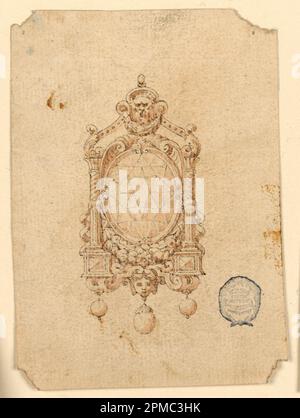 Zeichnen, Design für eine Brosche mit ovalem Diamant; Italien; Stift und Sepia auf Papier Stockfoto