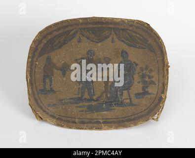 Bandbox-Deckel (USA); blockbedrucktes Papier auf Montagehalterung; 43 x 34 cm (16 15/16 x 13 3/8 Zoll) Stockfoto