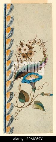 Zeichnen, Design for a Weste; Frankreich; schwarzer Buntstift und verschiedene Gouache-Farben auf Papier; 20,9 x 7,8 cm (8 1/4 x 3 1/16 Zoll) Stockfoto