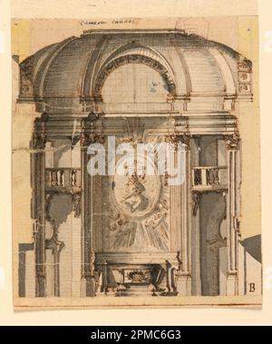 Zeichnen, Projekt für einen alten Menschen; Italien; Graphit, Stift und Tinte, Pinsel und Aquarell auf Papier Stockfoto