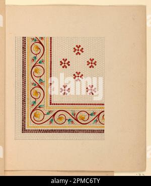 Zeichnung, Corner Design for Mosaic Floor; entworfen von Frederick Krieg (USA, geboren 1852–1932 in Deutschland); Auftraggeber: R.C. Fisher & Co.; USA; Pinsel und Aquarell, Graphit auf weißem gewebtem Papier Stockfoto