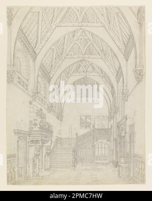 Zeichnung, Gothic Country House: Eingangshalle; zugeordnet zu Ed Blore; England; Graphit auf Papier; 41,6 x 32,5 cm (16 3/8 x 12 13/16 Zoll) Stockfoto