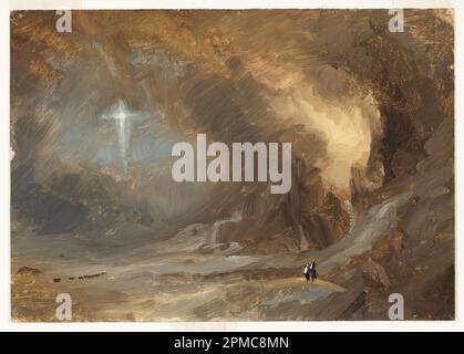 Zeichnen, Studie für „Apotheosis to Thomas Cole“; Frederic Edwin Church (amerikanisch, 1826–1900); USA; Pinsel- und Ölfarbe auf Pappe; 18 x 25,5 cm (7 1/16 x 10 1/16 Zoll) Stockfoto