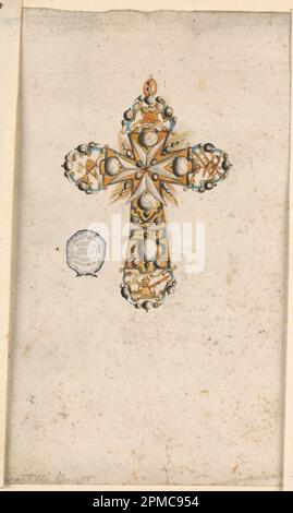 Zeichnen, Design für ein maltesisches Hängegehäuse; Italien; Stift und Tinte, Pinsel und Aquarell auf Papier Stockfoto