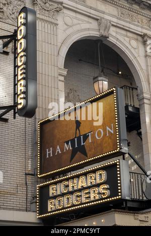 „Hamilton“-Marquee im Richard RodgersTheatre, Times Square, NYC, USA 2023 Stockfoto