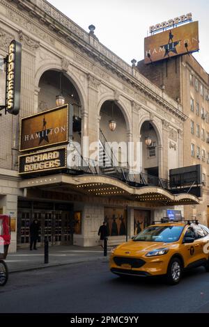 „Hamilton“-Marquee im Richard RodgersTheatre, Times Square, NYC, USA 2023 Stockfoto