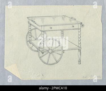 Zeichnung, Design für fahrbaren Serviertisch mit zwei Beinen; entworfen von A.N. Davenport Co.; Graphit auf dünnem cremefarbenem Plättungspapier; 10,2 x 13,0 cm (4 x 5 1/8 Zoll) Stockfoto