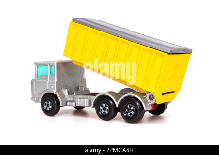 Lesney Products Matchbox Modell Spielzeugauto 1-75 Serie Nr. 47 DAF-Kipper-Container-Lkw mit angehobener Kiste Stockfoto