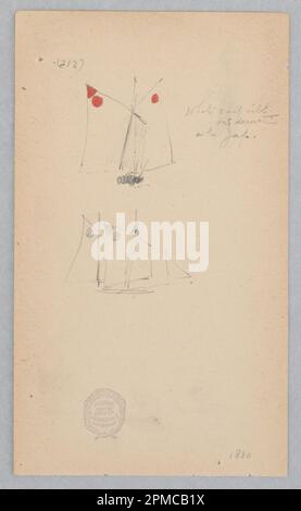 Zeichnen, Segelboot; Robert Frederick Blum (amerikanisch, 1857–1903); USA; Stift und Tinte, Graphit auf gewebtem Papier; 17,5 x 10,3 cm (6 7/8 x 4 1/16 Zoll) Stockfoto