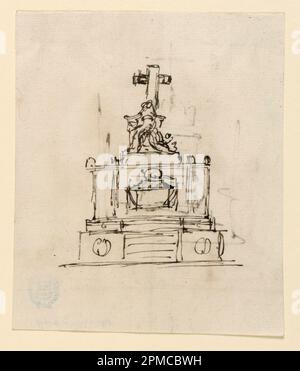 Zeichnung, zwei Skizzen für ein Sepulchral Monument; Architekt: Giuseppe Barberi (Italienisch, 1746–1809); Italien; Stift und braune Tinte, Graphit auf cremefarbenem Lagepapier; 15,6 x 13,3 cm (6 1/8 x 5 1/4 Zoll) Stockfoto