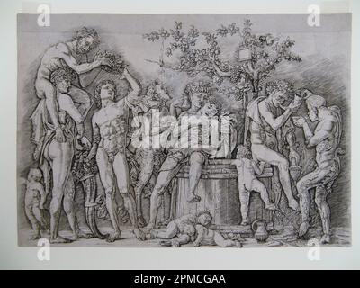 Print, Bacchanal; Print Maker: Andrea Mantegna (Italienisch, ca. 1431 - 1506); Italien; Gravur, ggf. Zusatz brauner Tinte auf weißem Papier, festgelegt; Gesamt: 30 x 44,2cm (11 13/16 x 17 3/8in.) Matte: 40,6 x 55,9 cm (16 x 22 Zoll); Bequest of George Campbell Cooper; 1896-3-4 Stockfoto