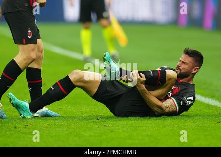 Mailand, Italien. 12. April 2023. Mailand, Italien, April 12. 2023: Olivier Giroud (9 Mailand) während des Champions League-Spiels zwischen AC Mailand und SSC Napoli im Meazza-Stadion in Mailand, Italien (Foto Mosca/SPP) Guthaben: SPP Sport Press Photo. Alamy Live News Stockfoto