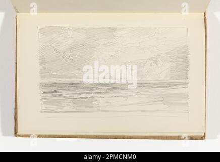 Skizzenbuch Folio, Sketch of Ocean and Beach mit Rocky Cliffs auf der rechten Seite; William Trost Richards (amerikanisch, 1833–1905); USA; Graphit auf cremefarbenem gewebtem Papier; 10 x 16,9 cm (3 15/16 x 6 5/8 Zoll) Blatt: 13,7 x 21,5 cm (5 3/8 x 8 7/16 Zoll) Stockfoto