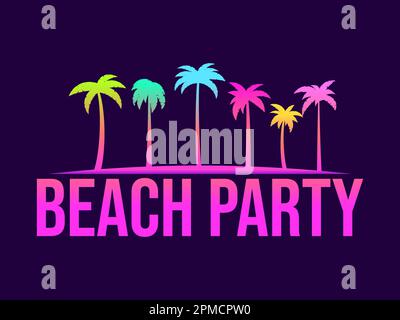 Strandparty-Poster mit einer Silhouette von Palmen mit Farbverlauf im Stil der 80s Jahre. Tropische Palmen mit Gradienten. Sommerzeit. Design für Banner, Broschüren und Werbeaktionen Stock Vektor