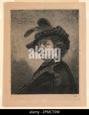 Print, Selbstporträt von Rembrandt; After Rembrandt Harmensz van Rijn (Niederländisch, 1606–1669); Niederlande; Ätzen auf Papier; 16,4 x 12,6 cm (6 7/16 x 4 15/16 Zoll); Bequest von George Campbell Cooper; 1896-3-376 Stockfoto