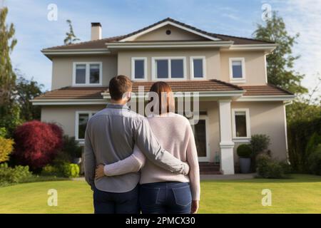 Ein Paar, das vor einem Haus steht Stockfoto