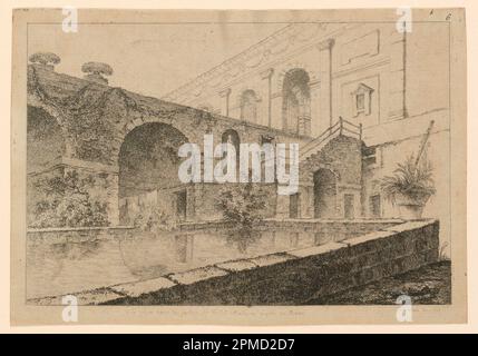 Print, The Gardens of the Villa Madama, near Rome; Print Maker: Jean-Baptiste Richard de Saint Non; After Hubert Robert (Französisch, 1733–1808); Frankreich; Ätzen auf Papier; 14,6 x 21,2 cm (5 3/4 x 8 3/8 Zoll); Bequest of Erskine Hewitt; 1938-57-741-b Stockfoto