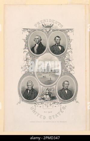 Print, Portraits of United State; Print Maker: John Chester Buttre (1821–1983); Sitter: George Washington, Abraham Lincoln (amerikanisch, 1809–1865), Andrew Johnson, Andrew Jackson; USA; Gravurstütze aus Stahl: Weißes gewebtes Papier; 22,8 x 15,2 cm (9 x 6 Zoll) Matte: 35,6 x 45,7 cm (14 x 18 Zoll) Stockfoto