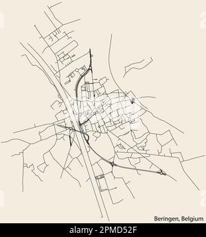 Detaillierte handgezeichnete Navigationskarte der STADT BERINGEN der belgischen Stadt BERINGEN, Belgien, mit lebhaften Straßenlinien und Stock Vektor