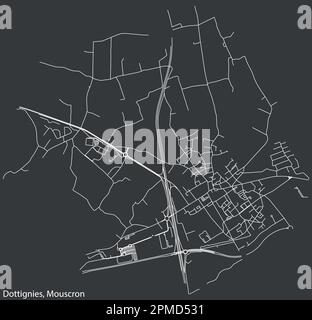 Detaillierte handgezeichnete Straßenkarte der Gemeinde DOTTIGNIES der belgischen Stadt MOUSCRON, Belgien, mit lebhaften Straßenlinien Stock Vektor