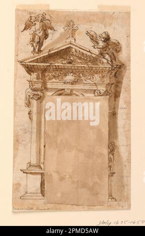 Zeichnen, Projekt für einen Altar mit Alternativvorschlägen; Italien; Stift, Pinsel und Sepia auf Papier Stockfoto